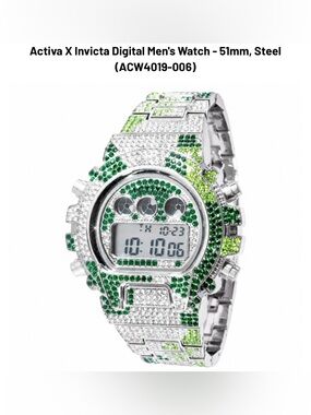 Invicta Activa X 51mm Iced Out Digital Watch Green Crystal – New With tags